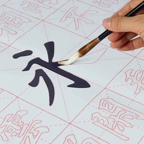 Chinese Calligraphy Set Rewritable Water Writing Cloth Fabric with Brush Rack and Water Dish Quick Drying Fabric Cloth Paper for Beginners Practic...
