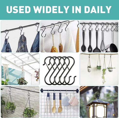 12 Pcs S Hooks Hanging Safety Buckle, 3.5 Inch Stainless-Steel Heavy-Duty S Hooks, Kitchen Pot Rack Hooks, Closet Hooks for Hanging Kitchen Utensi...