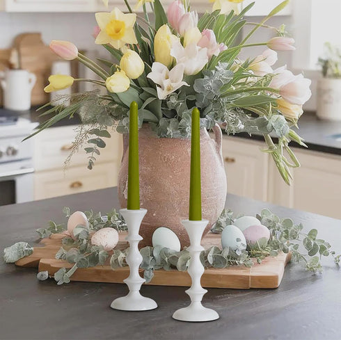 Rely+ White Candle Holders Set of 2 Decorative Centerpiece Table Candlesticks Holders for Taper Candles Home Decor Candle Holders for Dinner Party...