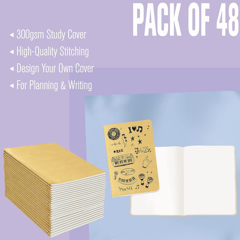48 Pack Unlined Kraft Notebooks, Soft Cover Sewn Diary Memo Pad for Travelers, Students and Doodlers, (48 pages, 4” x 5.7”)...