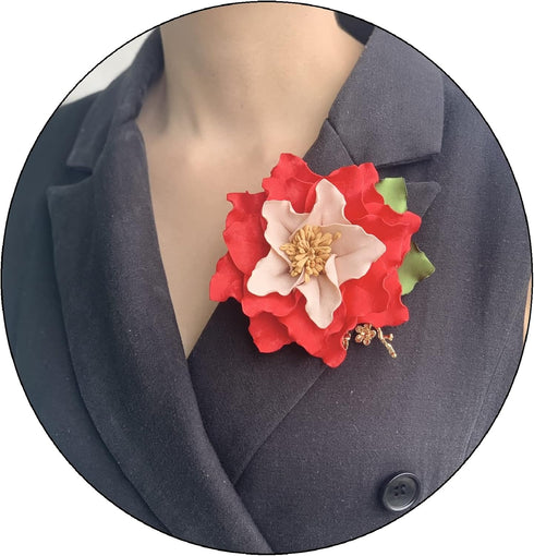 ETA Red Lily Flower Pin Brooch, Floral Fabric Brooch or for Women, Wedding Party Dress and Scarf Accessories, Fashion Accesories Women Girls Birth...