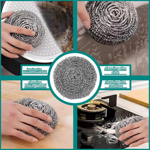 Stainless Steel Scourer Kitchen and Household, Steel Cleaning Dishes, Middle Size Scrubbers (6Pcs*25g)...