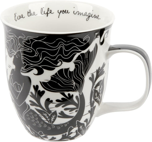Karma Gifts 16 oz Black and White Boho Mug Mermaid - Cute Coffee and Tea Mug - Ceramic Coffee Mugs for Women and Men...