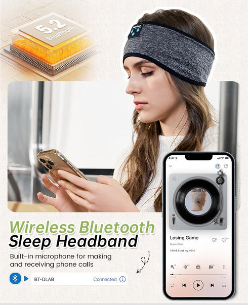 Sleep Headphones Headband - Sleeping Headphones for Side Sleepers - Music Headphones Comfortable Headband with Ultra-Thin HD Stereo Speaker for Wo...