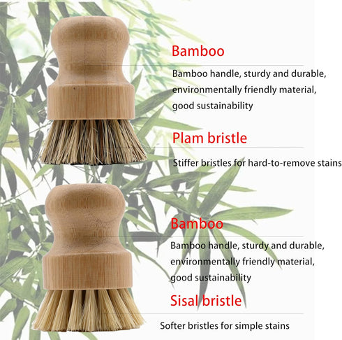Bamboo Dish Brush, Kitchen Dish Brush Set for Cleaning Dishes, Sinks, Cast Iron Pots/Pan and Vegetables, Palm Bristle and Bamboo Grip - 1 Piece + ...
