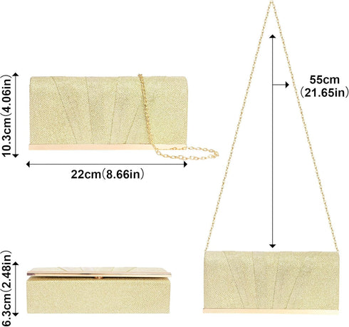 Larcenciel Gold Clutch Purse for Women Trendy, Glitter Pleated Evening Bags w/Chain, Formal Ladies Handbags Sequin Shoulder Crossbody Wallets for ...