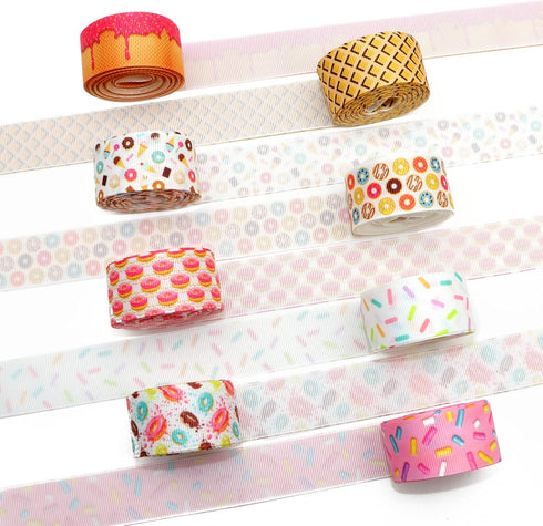 David accessories Donuts Grosgrain Ribbon Tape 1" Wide x 40 Yards Total-8 Rolls 5 Yards for DIY Handmade Hair Bow Headwear Wedding Festival Home P...