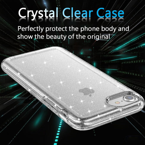 TENOC Phone Case Compatible with iPhone SE (2nd 2020 and 3rd 2022 Generation) & iPhone 7 & iPhone 8, Glitter Case Clear Sparkling Protective Bumpe...