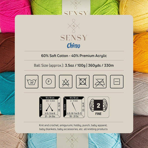 Sensy Chino Soft Cotton Yarn, Soft Baby Cotton Yarn, Amigurumi Yarn, 3.5 oz, 360 Yards, Gauge 2 Fine (Fuchsia)......