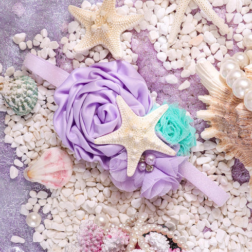 YanJie Mermaid Headbands Baby Girl Bows Starfish Baby Girl Hair Accessories for Party Lavender Headbands Newborn Bows Aqua Glitter Mermaid Accesso...