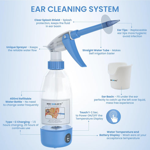 Ear Wax Removal Kit Ear Irrigation Flushing System Temperature Display, Upgraded Ear Flush Cleaner Flusher Ear Cleaning Kit, Safe Wash, Comfortabl...