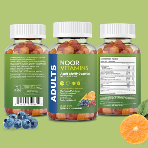 Noor Vitamins Halal Adult Multivitamin Gummy with Organic Fruit Blend for Men and Women; Non-GMO, Gluten Free, Gelatin Free Halal Vitamins - 90 Co...