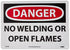 NMC D592RB OSHA Sign, Legend "DANGER - NO WELDING OR OPEN FLAMES", 14" Length x 10" Height, Rigid Plastic, Black/Red on White...