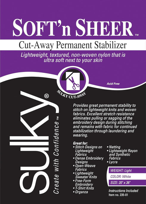 Sulky Of America 235-01 Cut Away Soft N Sheer Stabilizer, 20" by 1 yd, White...