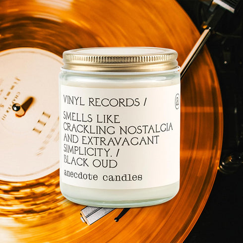 Anecdote Candles ‘Vinyl Record’ Coconut Soy Wax Candle Jar | Premium Hand Poured & Long Burning | Black Oud & Sandlewood Fragrance | Phthalate-Fre...
