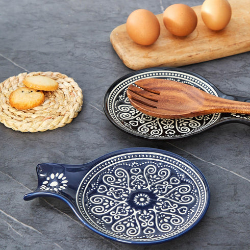 Ceramic Spoon Rest, Cooking Spoon Holder for Kitchen Counter/Stove Top/Dining Table Modern Farmhouse Decorative, Large (Blue)...