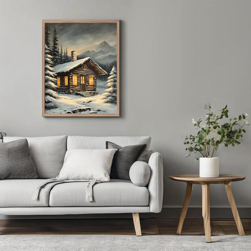 Posterizer 1 pcs-old farm house in snowy winter nature-in oil painting style-19-Landscape & Nature Art-Living Room Bedroom Decor- unframed wall ar...