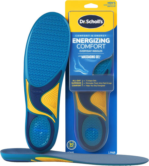 Dr. Scholl’s Energizing Comfort Men’s Everyday Insoles with Massaging Gel - Clinically Proven, All-Day Energy and Comfort Inserts with Patented Tr...