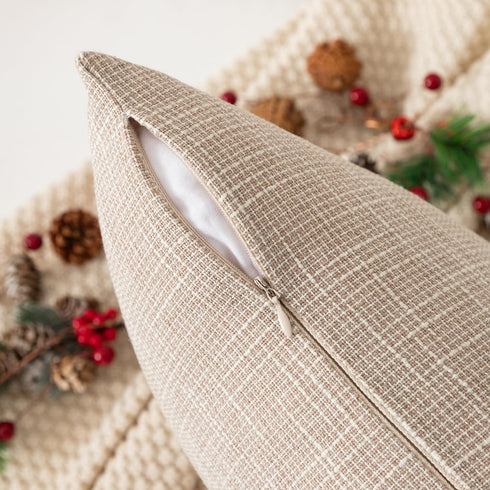Kevin Textile Decorative Toss Pillow Case Star Faux Linen Cushion Cover for Chair, 12x20-inch (30x50cm), 2 Packs, Light Beige...