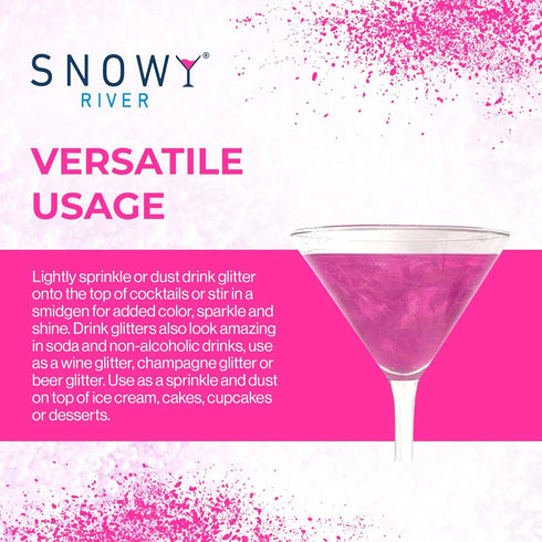 Snowy River Edible Pink Cocktail Glitter - All Natural Edible Beverage Glitter for Cocktails, Wine, Champagne & Soda, Perfect for Parties or Dusti...