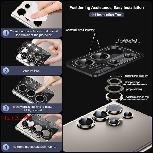 WSKEN for Samsung Galaxy S24 Ultra Camera Lens Protector, Ultra Thin Scratch Resistant 9H Tempered Glass with Aluminum Metal Circle Camera Screen ...