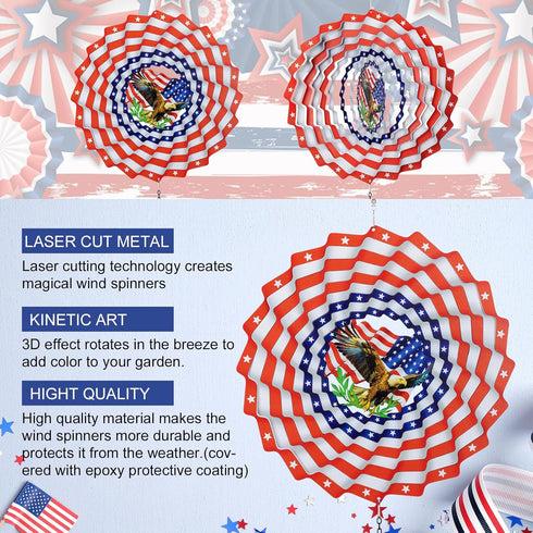 Hanging Wind Spinners Outdoor, American Flag Eagles Patriotic Wind Spinner 12in Large Metal 3D Art Kinetic Craft Spinner for Garden Sculptures Dec...