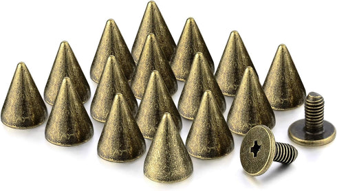 100 Sets 9.5MM Bronze Spikes and Studs Metal Bullet Cone Spikes Screw Back Leather Craft Rapid Rivet Screws Punk Studs and Spikes for Clothing Sho...