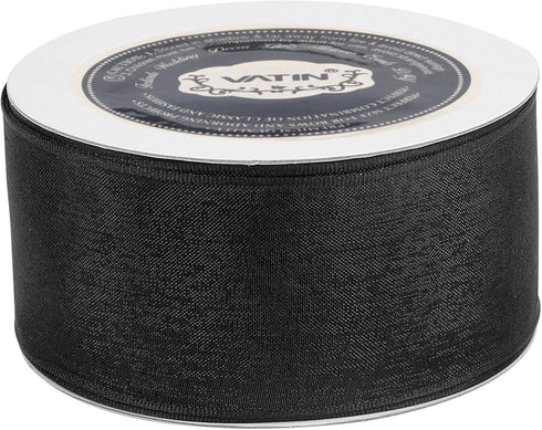 VATIN Christmas Ribbon Sheer Organza Wired Ribbon 1-1/2 inch 25 Yards (75Ft) -Black,Perfect for Making Bows and Wreaths...
