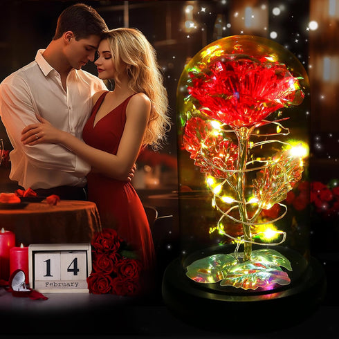 Childom Birthday Gifts for Women,Christmas Flowers Gifts for Her,Women,Mom,Wife,Grandma,Light Up Rose in Glass Dome,Colorful Red Flowers for Chris...