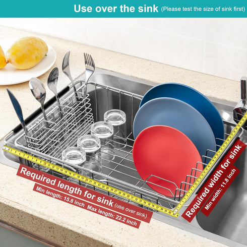 iPEGTOP Expandable Dish Drying Rack in Sink or Over Sink, Rustproof Stainless Steel Dish Drying Rack Basket Shelf, Multifunctional Dish Drainer In...