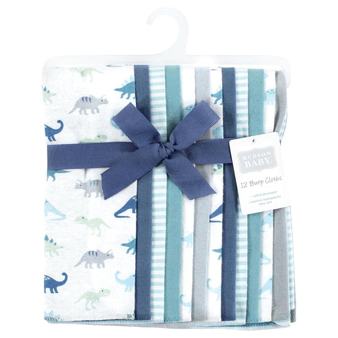 Hudson Baby Unisex Baby Flannel Burp Cloth 12pk, Soft Teal Dino, One Size...