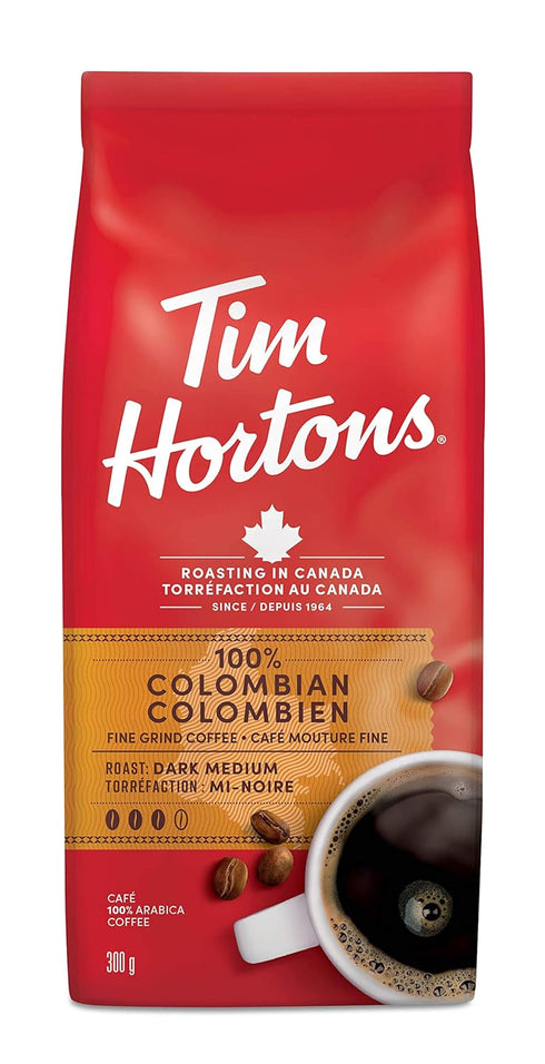 Tim Hortons 100% Colombian Dark Medium Roast Fine Grind Coffee 300g...