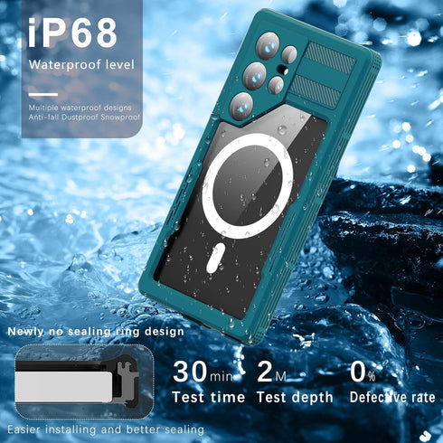 for Galaxy S24 Ultra Waterproof Case Compatible with MagSafe, Magnetic Waterproof Full Body IP68 Underwater Case Built-in Screen Protector Militar...