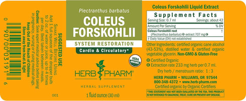 Herb Pharm Coleus Forskohlii Liquid Extract for Heart Health, 1 Fl Oz...