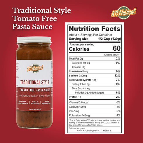 KC Natural | Traditional Style Tomato Free Pasta Sauce | 280mg Sodium (1-pack, 1.00)...