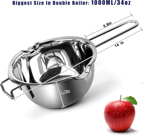 1000ML Double Boiler Pot Set Stainless Steel Melting Pot For Chocolate, Candle and Candy Making (34oz)...