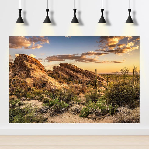 Reptile Habitat Background Blue Sky Sunset Oasis Cactus and Desert Terrarium Background Natural Landscape Tank Backdrop Wallpaper Aquarium Backgro...