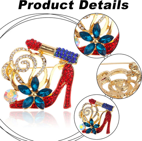 Lip Stick and High Heel Brooch for Women's Fashion Crystal Brooch Pin...