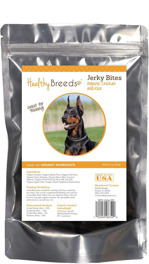 Healthy Breeds Doberman Pinscher Jerky Bites Chicken & Rice Recipe Dog Treats 5 oz...