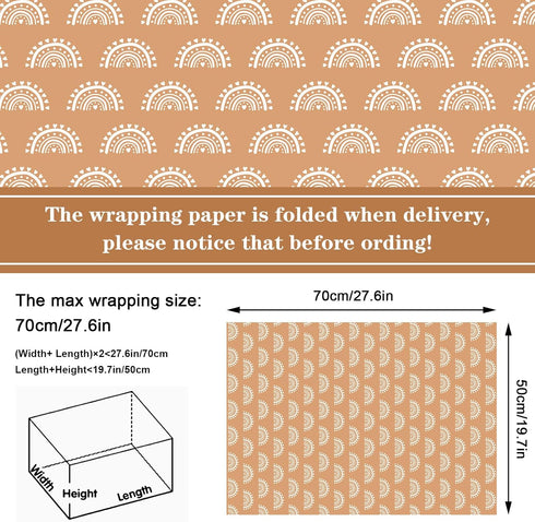 Whaline 12Pcs Modern Boho Wrapping Paper Boho Daisy Flower Rainbow Sun Gift Wrap Bulk Art Paper Folded Flat for Baby Shower Birthday Wedding DIY C...