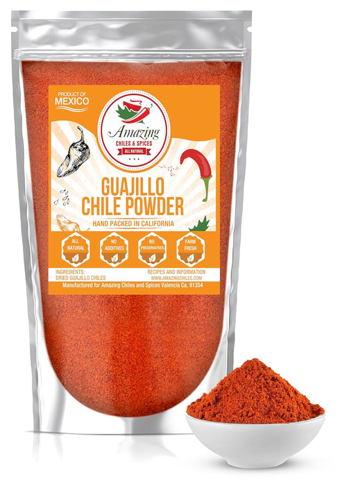 Guajillo Chile Powder Ground (8oz) – Natural and Premium. Great For Chili, Sauces, Stews, Salsa, Meat Rubs, Enchiladas, Mole and Tamales. Tangy Sp...