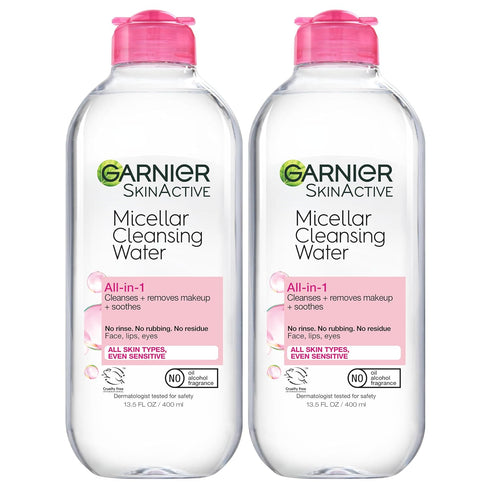 Garnier Micellar Water, Hydrating Facial Cleanser & Makeup Remover, Suitable for Sensitive Skin, Vegan, Cruelty Free, 13.5 Fl Oz (400mL), 2 Count...