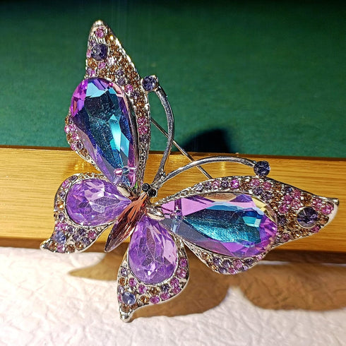 Stunning Big Purple Rhinestone Butterfly Brooch Pin with Color Crystal Accent...