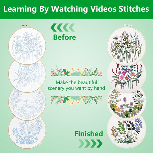 Enkor 4 Sets Embroidery Kit for Beginners Adults, Beginner Embroidery Kit for Adults, Floral Embroidery kit,Embroidery Kit for Beginners Flowers F...