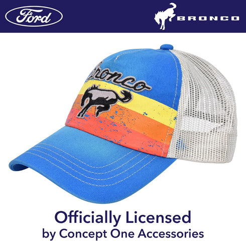 Ford Bronco Embroidered Logo Washed Cotton Adjustable Trucker Hat with Curved Brim, Royal Blue, One Size...