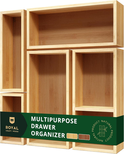 ROYAL CRAFT WOOD 5-Piece Bamboo Drawer Organizer Set – Multi-Use Storage Trays for Kitchen, Bathroom, Office, Makeup, Jewelry & More – Junk Drawer...