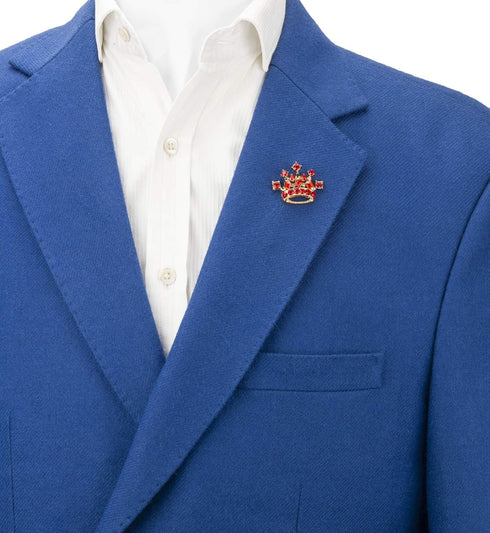 Knighthood Golden Crown with Red Stone Detailing Lapel Pin Brooch Shirt Stud for Men Crystal Brooch Suit Stud Lapel Pin Vintage Rhinestone Wedding...