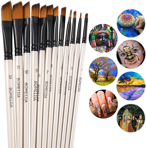 Angular Paint Brushes Nylon Hair Angled Watercolor Pait Brush Set for Acrylics Watercolors Gouache Inks Oil and Tempera(12pcs Pearl White Angled P...