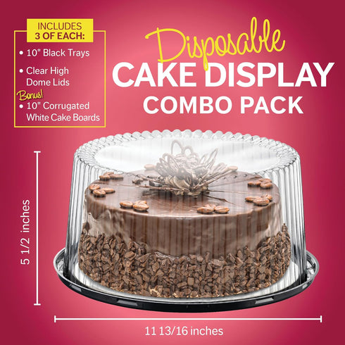 9" Plastic Disposable Cake Containers Carriers with Dome Lids and Cake Boards | 3 Round Cake Carriers for Transport | Clear Bundt Cake Boxes/Cover...