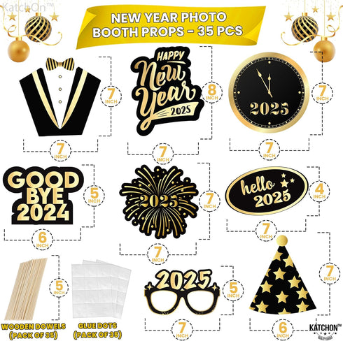 KatchOn, New Years Photo Booth Props 2025 - Pack of 35 | New Years Eve Photo Booth Props 2025, New Years Eve Party Supplies 2025 | New Years Photo...